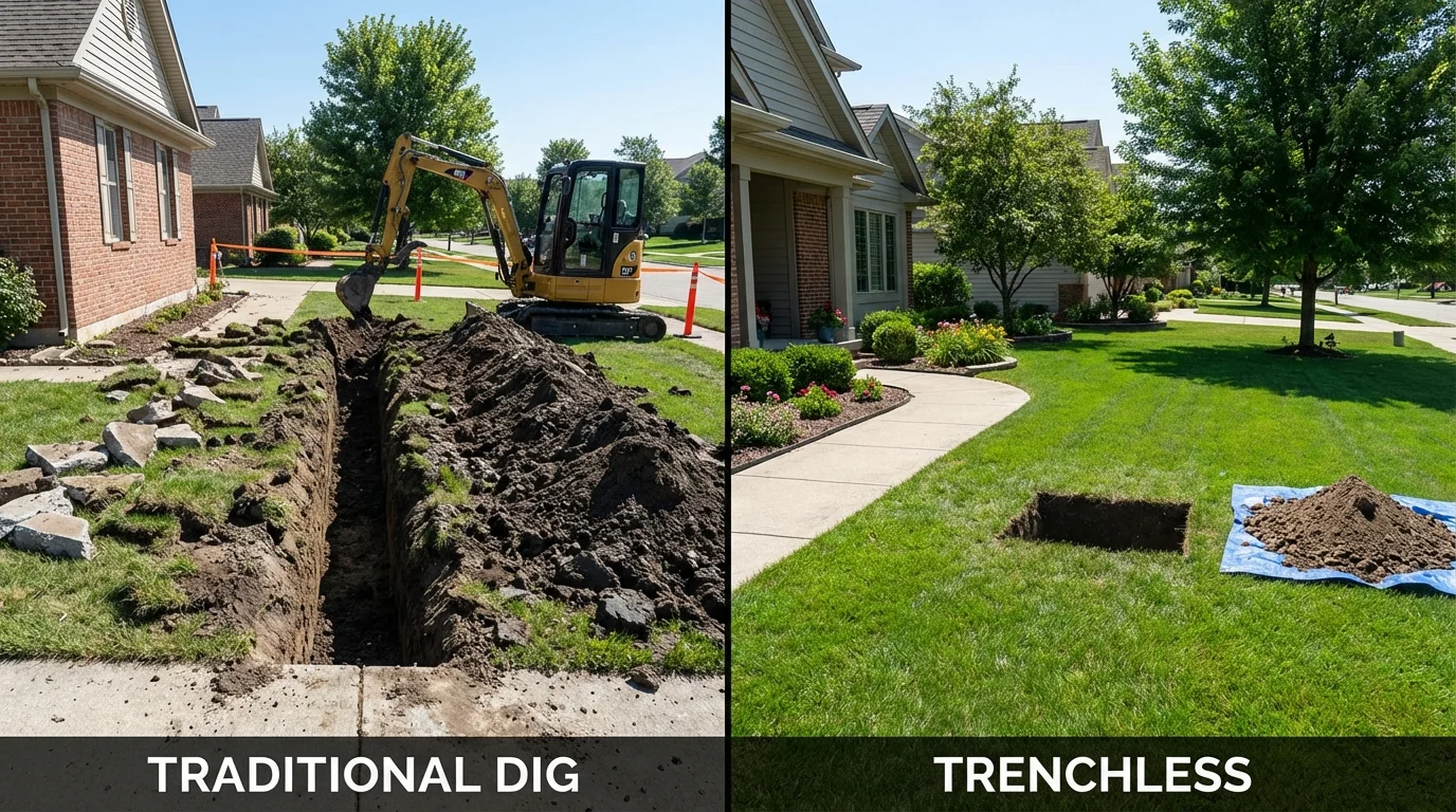 Trenchless sewer repair with minimal yard damage versus traditional excavation in Nice, CA